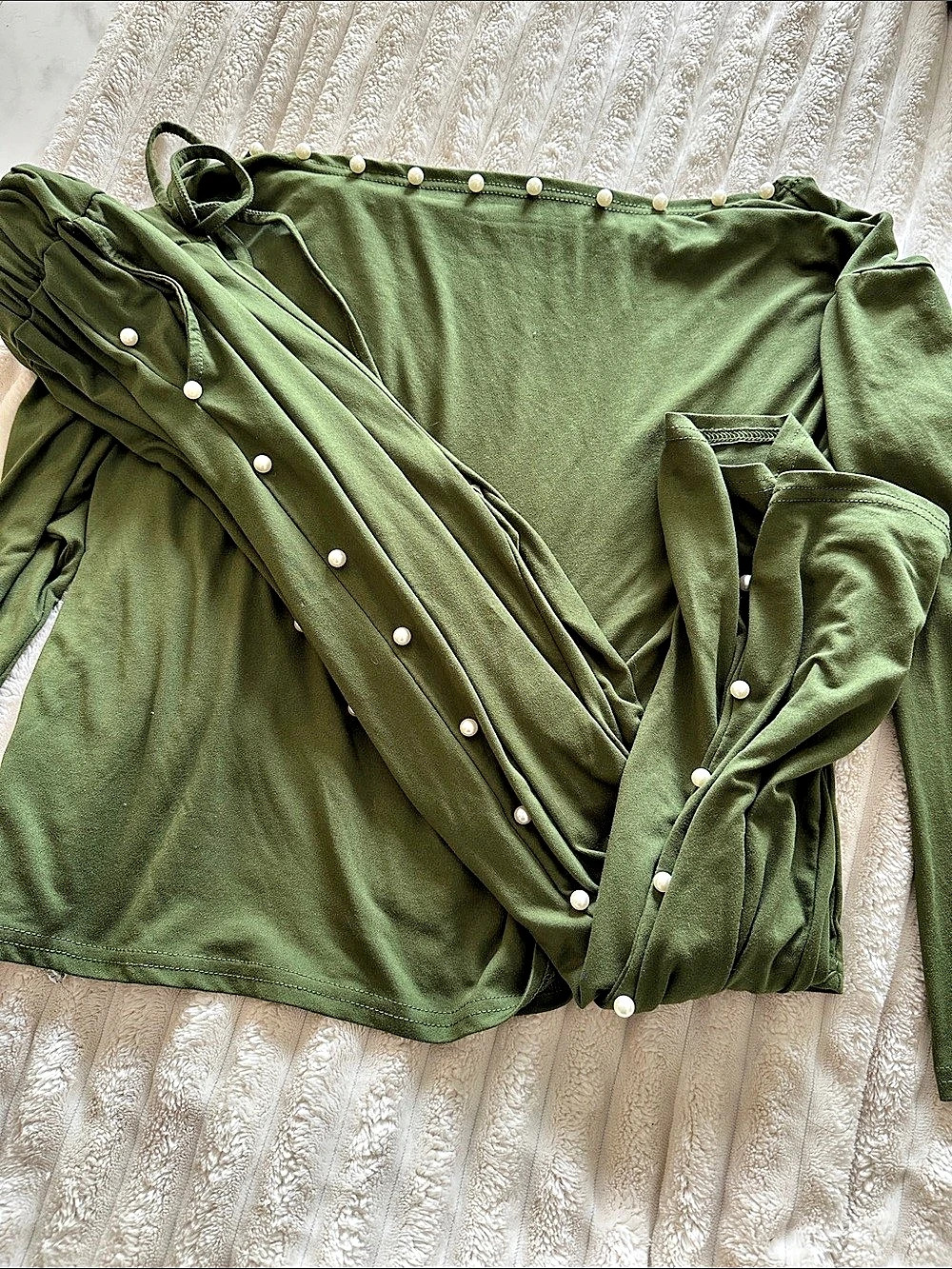 Green Pearl Button Long Sleeve Top & Matching Pants